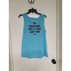 womens light blue 99 problems but a carb aint one athletic open back tank top